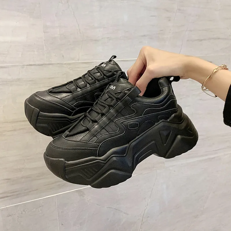 New Black Dad Chunky Sneakers Casual Vulcanized Shoes Woman High Platform Sneakers Lace Up White Sneakers Women 2022