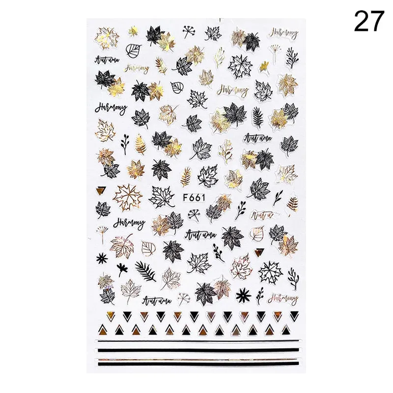 1 Sheet Leaves Geometry 3D Nail Art Stickers Sliders Mandala Flowers Leaf Adhesive Nail Decals Foil Decoration Manicuring Wrap