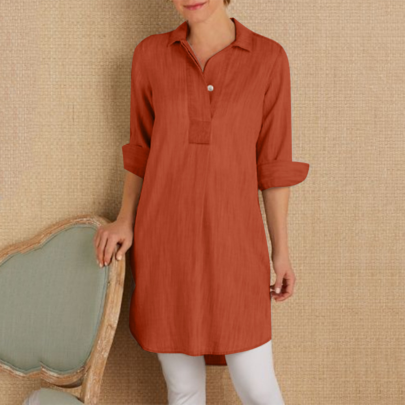 Plus Size New Fashion Long Sleeve V-neck Lapel Ol Shirt Top