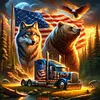 American Flag Wolf-Full Round Diamond Painting 40*40CM