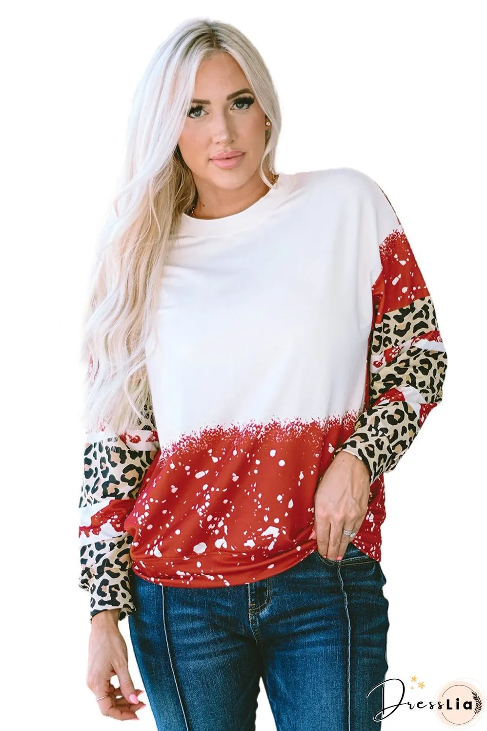 Tie-Dye Leopard Long Sleeve Top