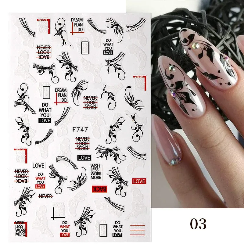 1PC Fall Leaf Flowers Line 3D Nail Sticker Mape Leaves Waves Pattern Decals Slider DIY Nail Art Decoration Wraps For Manicures-Nail Inspo