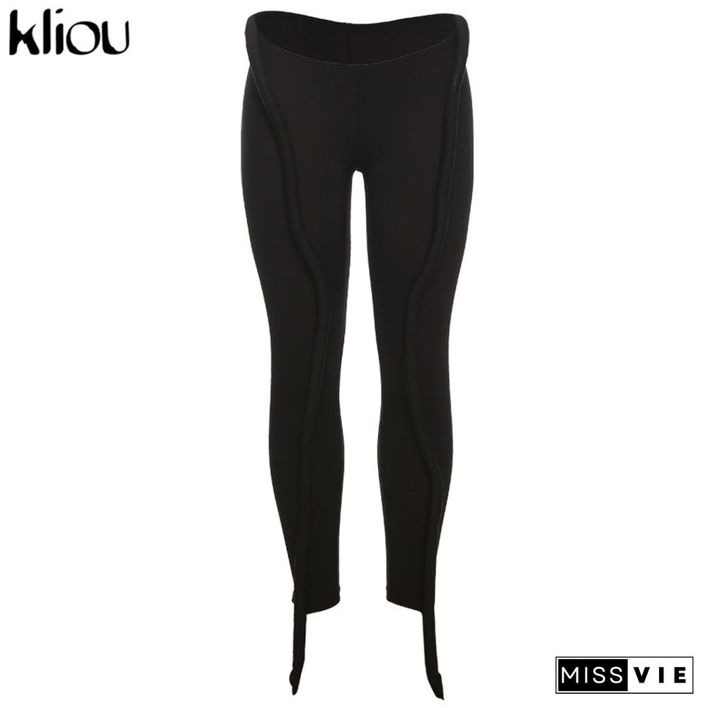 Kliou Solid Splicing Long Pants Women Summer Sexy Medium Waist Skinny Hipster Punk Street Midnight Style Streetwear Trousers