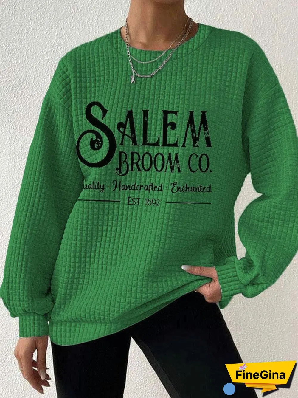 Women's Salem Broom Co Quality Handcrafted Enchanted Est 1692 Waffle Sweatshirt