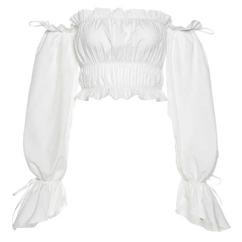 Yimunancy Off Shoulder Top Women Long Sleeve Ruffle Top 2020 Ladies White Elegant Top Party Blusas