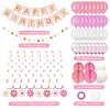 Birthday Decorations, Happy Birthday Banner with Birthday Balloons, Honeycomb Balls, Hanging Swirls, Circle Dots Garland, Happy Birthday Party Decorations for Women Men Boys Girls (Pink)