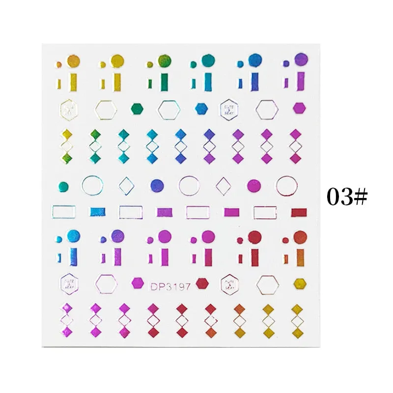 English Letter Design 3D Nail Stickers Iridescent Geometrics Gold Stars Moon Transfer Nail Art Sliders Decoration Accessories
