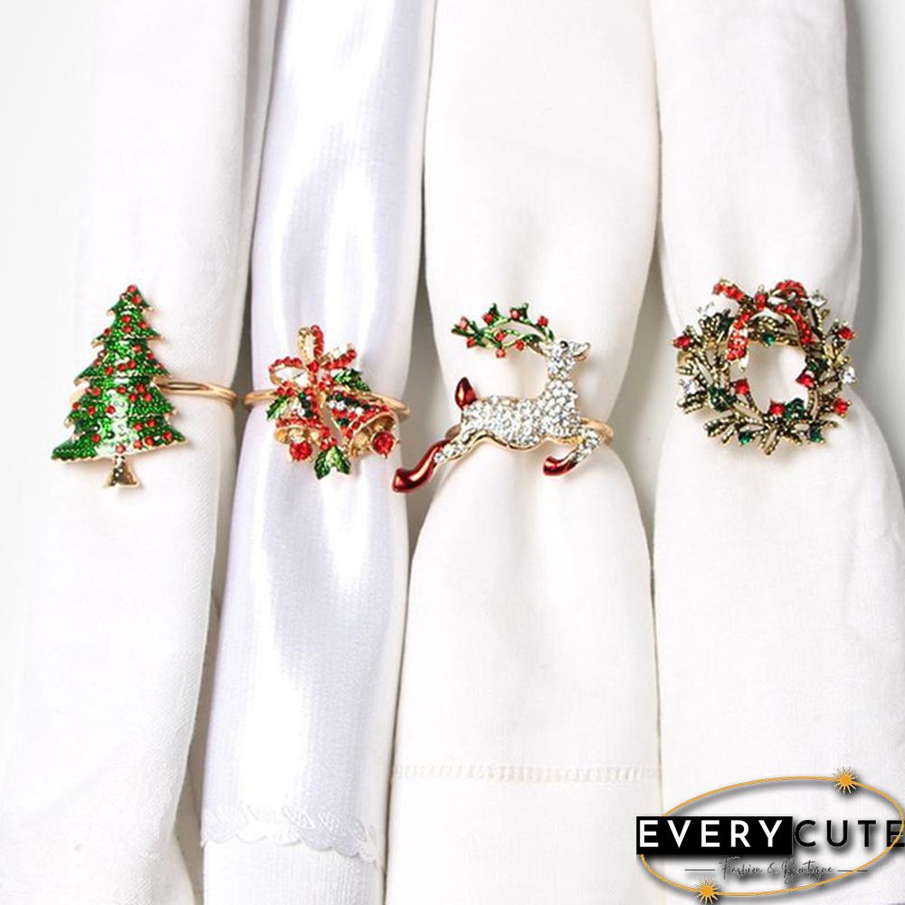 Metal Christmas Napkin Rings Holders Wreath Elk Christmas Tree Ring for Holiday Christmas Thanksgiving Home Table Decoration