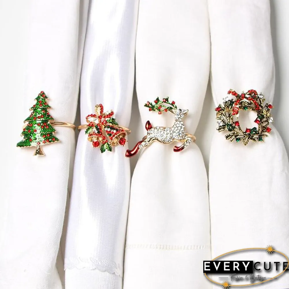 Metal Christmas Napkin Rings Holders Wreath Elk Christmas Tree Ring for Holiday Christmas Thanksgiving Home Table Decoration