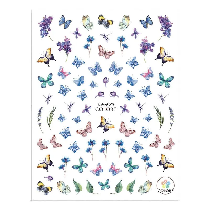 1pc Holographic Blue Nail Stickers Pink Colorful Butterfly Art Sticker With Adhesive DIY Extension Flowers Rose Nail Decoration-Nail Inspo