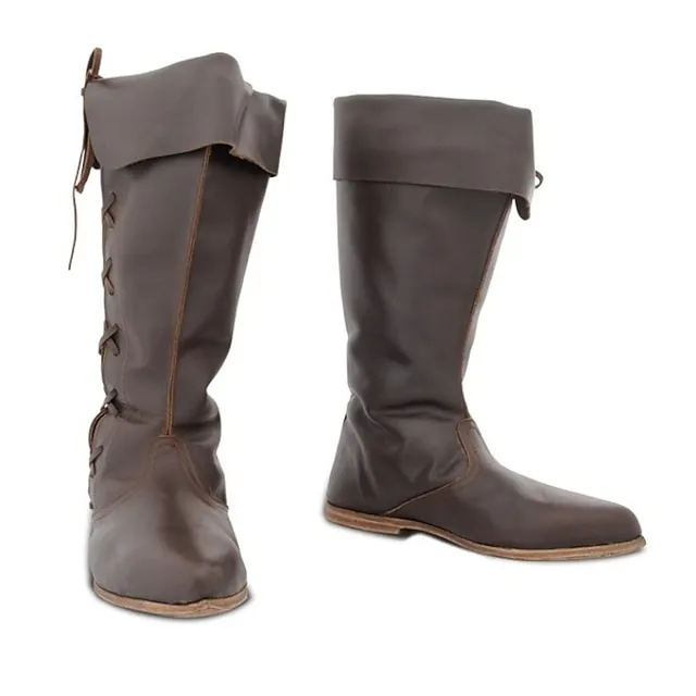 Medieval Renaissance Shoes Knee High Boots Flat Jazz Boots Pirate Viking Crusader Fancy Dress Men's Unisex Celtic Pirate Halloween Masquerade Party / Evening LARP Ren Faire Adults' Shoes