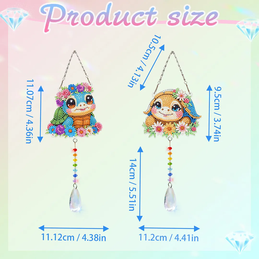 2Pcs Turtle DIY Double-Sided Diamond Painting Hanging Kits Diamond Painting Suncatcher Craft Kit for Home Garden Wall Decor Gift