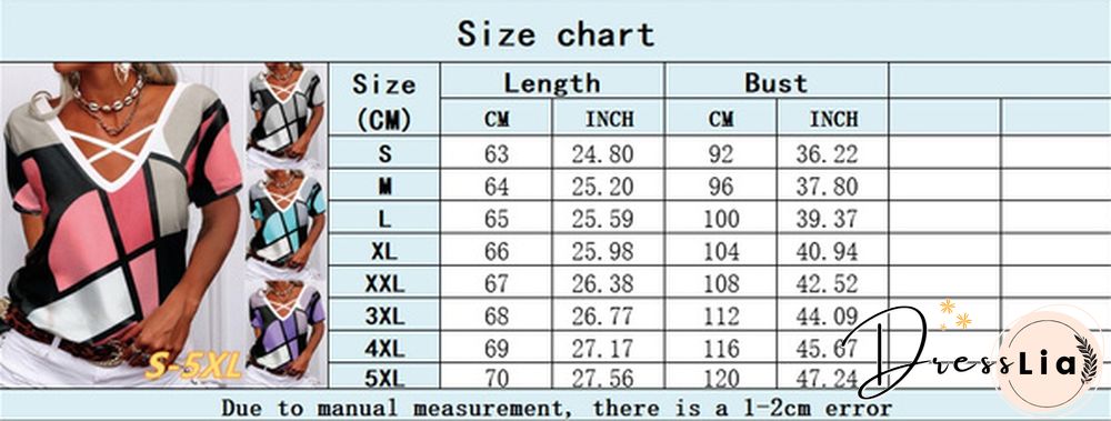 Summer New Fashion Women's Soft and Comfortable Short Sleeve V-neck Casual T-shirt Loos Plus Size Printed T-shirt S-5XL