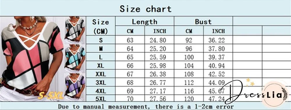 Summer New Fashion Women's Soft and Comfortable Short Sleeve V-neck Casual T-shirt Loos Plus Size Printed T-shirt S-5XL