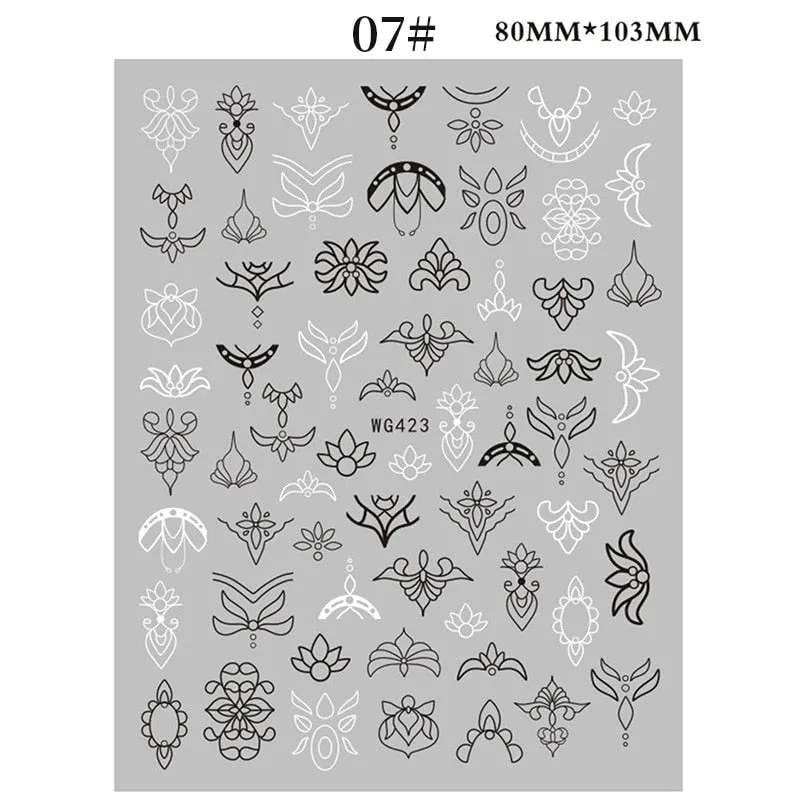 1 Sheet Christmas 5D Nail Stickers Gold And Sliver Snowflakes Transfer Nail Decals Slider Decoration For Manicuries