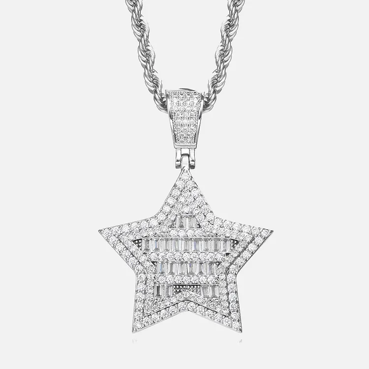 Iced Out Star Pendants Hip Hop Bling Bling Necklaces For Men