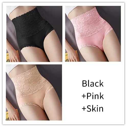 Women Lace Panties High Fit Cotton Panties High Waist Underwear Body Shaping Sexy Lingerie Slimming Tummy Control Pants 3Pcs
