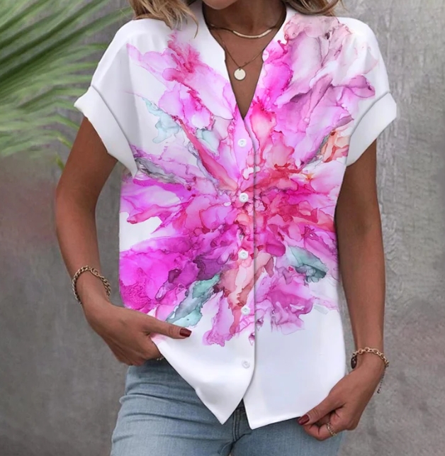 Women's Chic White Floral Print Top