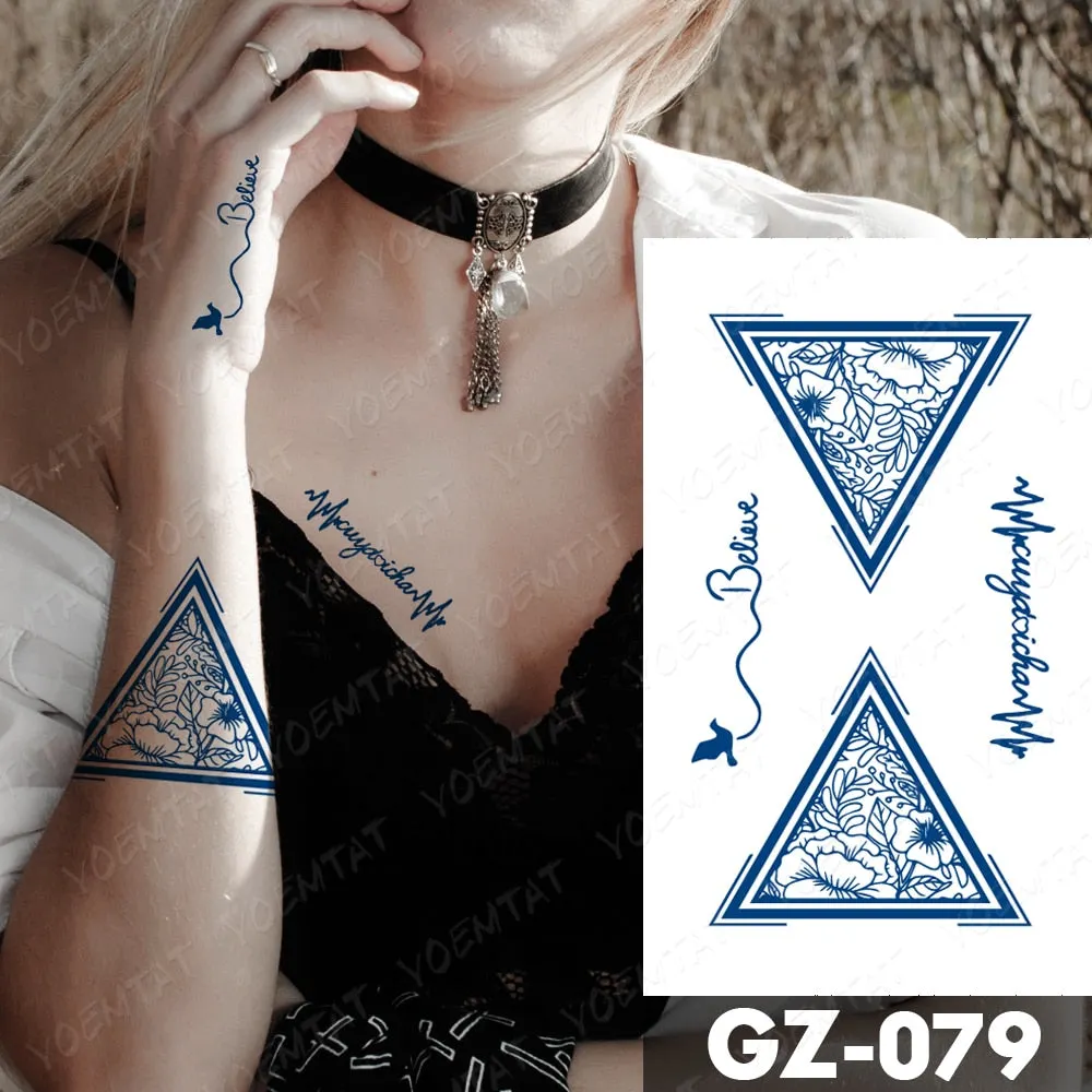Juice Lasting Waterproof Temporary Tattoo Sticker Rose Butterfly Moon Sun Diamond Heartbeat Wave Flash Fake Tattoos Ink Body Art