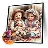 Poup&eacute;e gar&ccedil;on et fille-perceuse ronde peinture diamant-40*40cm
