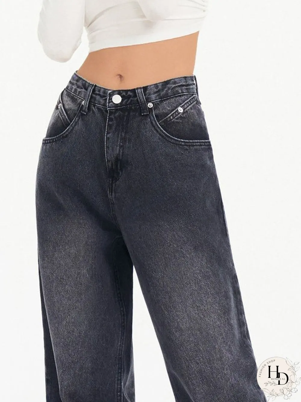 Washed Black Baggy Boyfriend Jeans