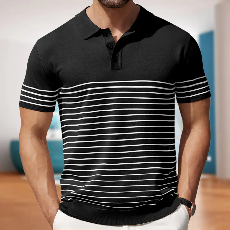 Uveng Uveng Men's Men's Casual Ball Striped Knits Ice Shuang Silk Knitting Business Polo Shirtsy0151