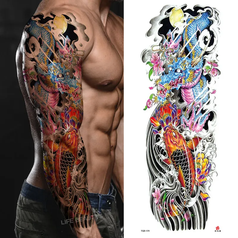 Sdrawing Arm Sleeve Tattoo Lion Crown King Rose Waterproof Temporary Sticker Wild Wolf Tiger Men Full Skull Totem Tatoo