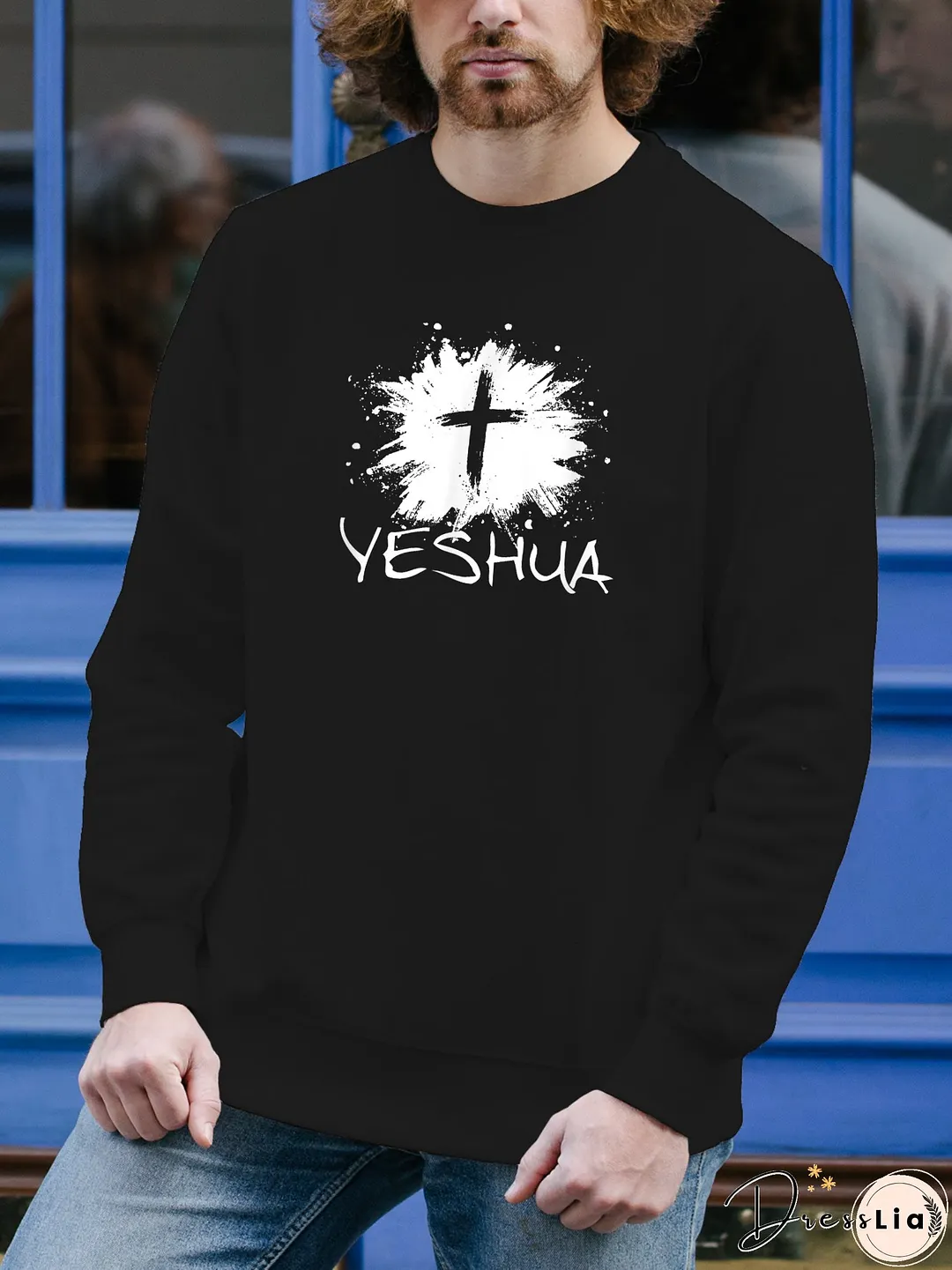 Men's Long Sleeve Sweatshirt Jesus Cross Print on Sweatshirt Top Gifts for Dad Father