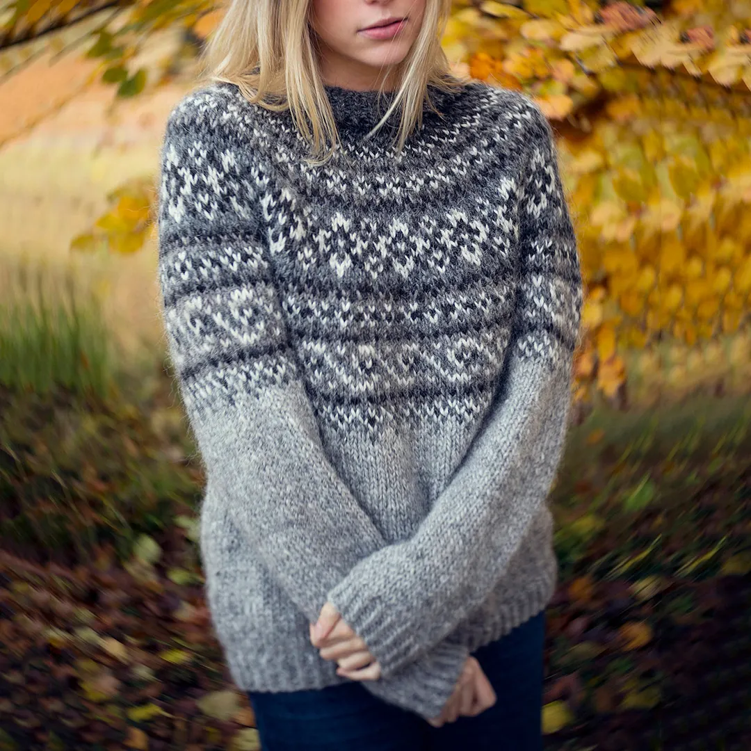 Vintage Beautiful Norwegian Knit Jacquard Crew Neck Sweater（Unisex）