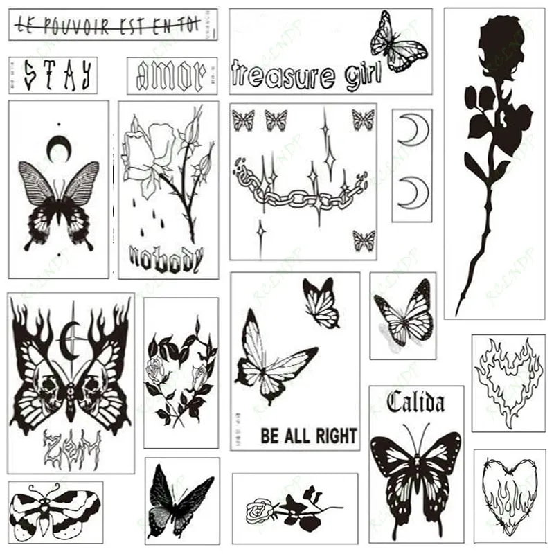 56 Pcs Waterproof Temporary Tattoo Stickers set English Russian wild Element Body Art Flash Tatto Fake Tatoo for Men and Women