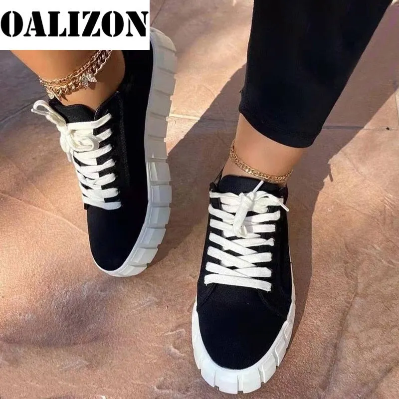 New Fashion Women Lace Up Casual Thick Bottom Flat Shallow Sneakes Sports Shoes Woman Lady Female Flats Running Trainers Shoes