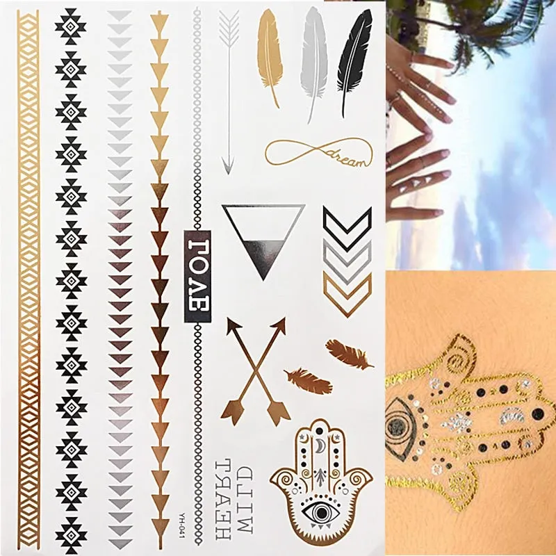 Temporary Tattoos Gold Silver Metallic Tattoo Arm Body Tattoo Cool Bracelet Style Girl DIY Golden Flash Tattoos
