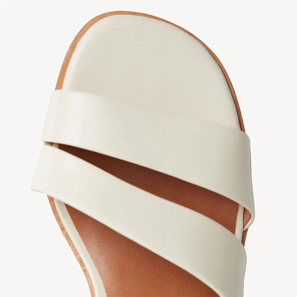 Vegan Leather Open Toe Ankle Strap Women's Heel Sandals in Ivory