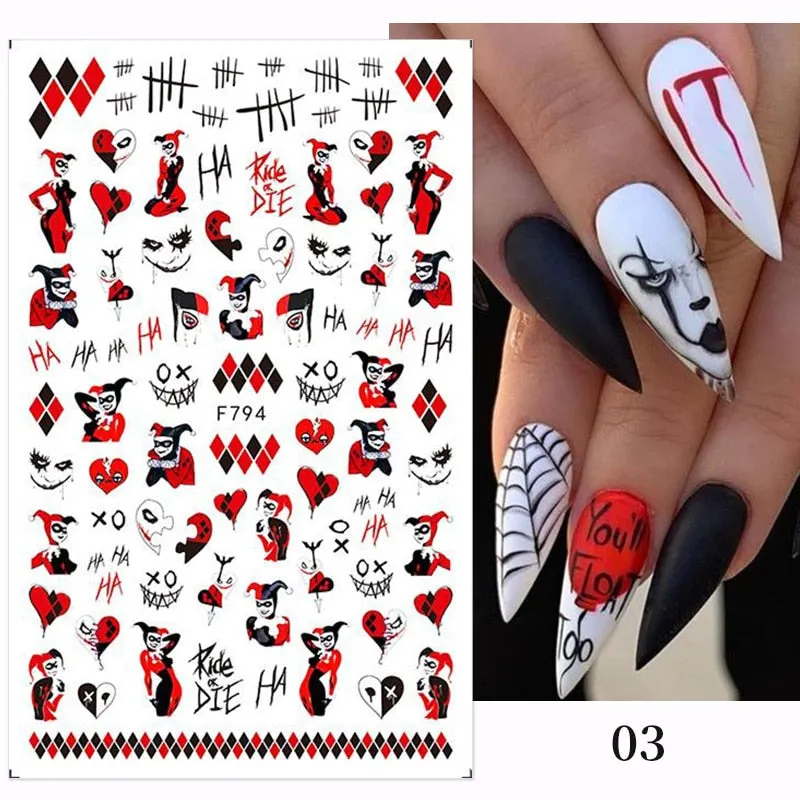 1pcs Halloween Pumpkin Skull Design 3D Nail Stickers Geometry Christmas Snowflake Winter Slider Nail Foils Manicures Decoration