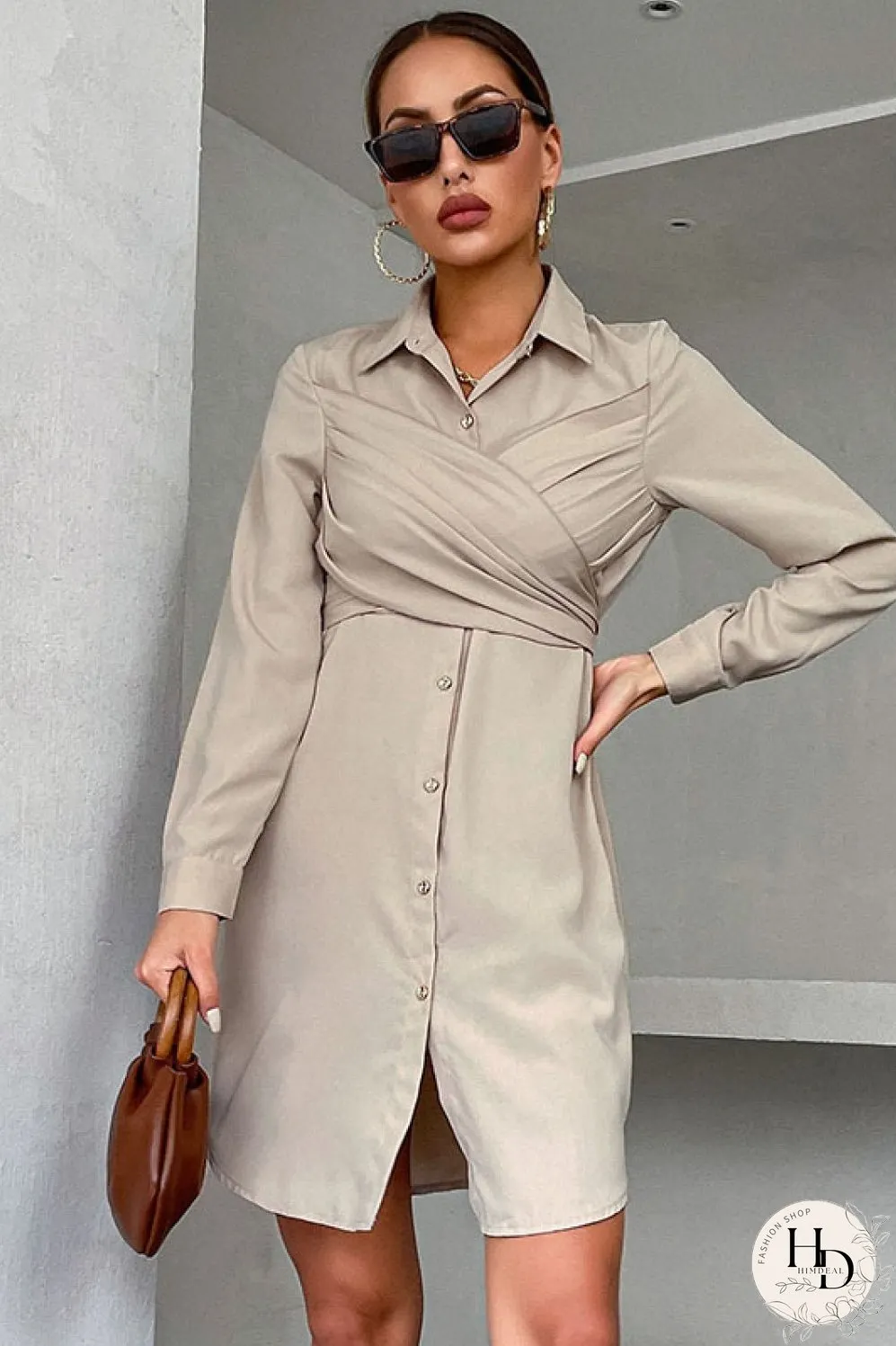 Crisscross Tie-Back Curved Hem Shirt Dress