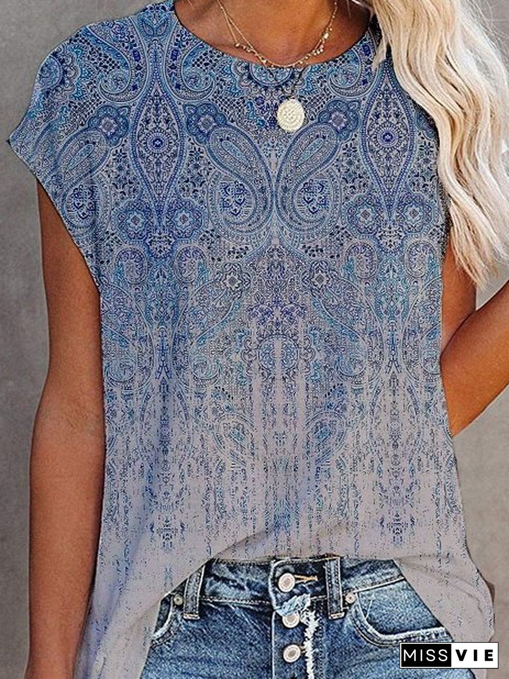 Tribal Casual Sleeveless Crew Neck T-shirt