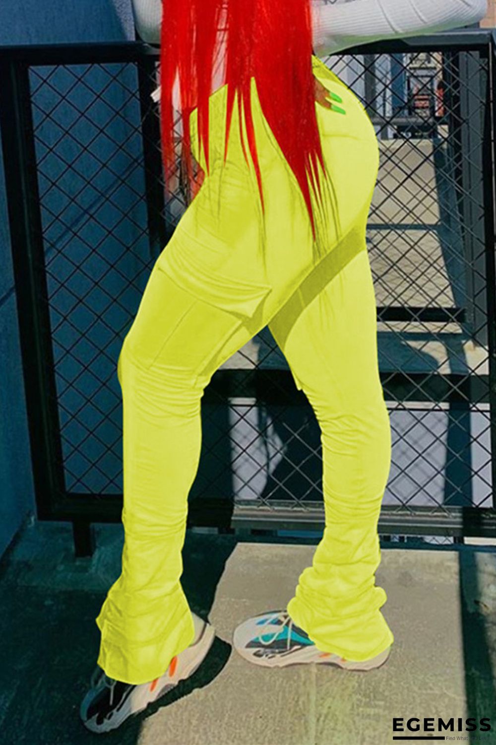Yellow Fashion Casual Pleated Sports Trousers | EGEMISS