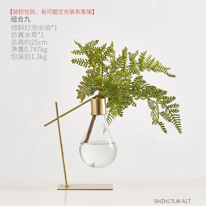 Nordic Decoration Home Transparent Hydroponic Vase Home Decoration Accessories Modern Gold Vase Terrarium Vases for Flower