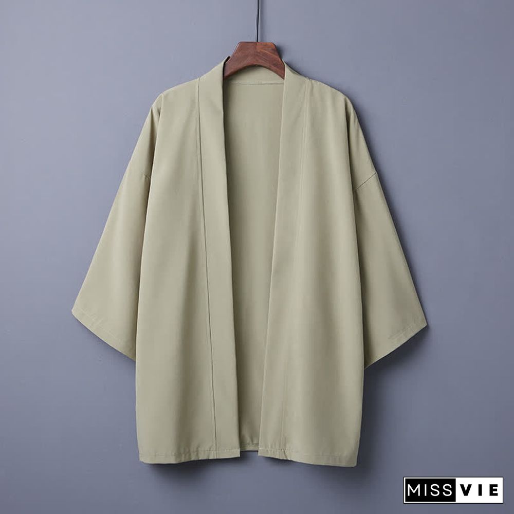 Vintage Pure Color Casual Cardigan Kimono Outerwear