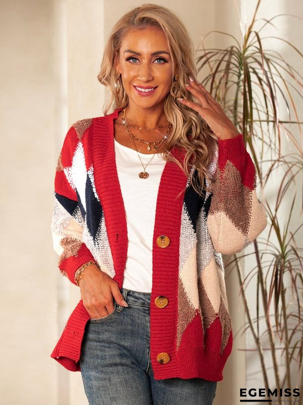 Knitted Jacquard Long Sleeve Outerwear | EGEMISS