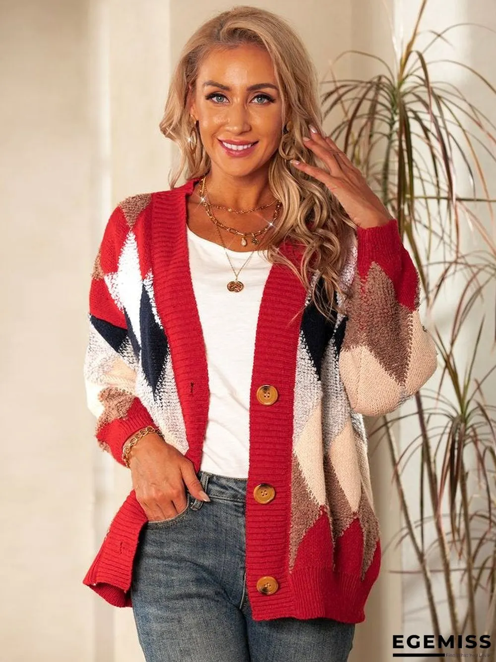 Knitted Jacquard Long Sleeve Outerwear | EGEMISS