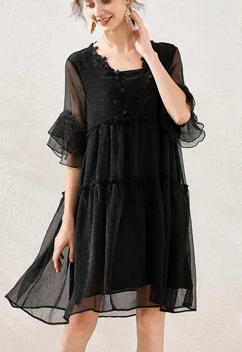 Classy Black Appliques Chiffon Summer Robe Dresses