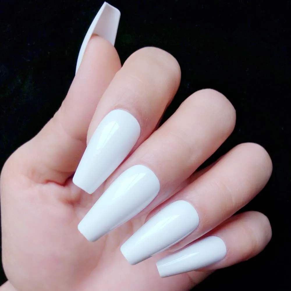 24Pcs Glossy Black Long Stiletto Fake Nail Ballerina Coffin False Nails For Design DIY Full Cover Lady Finger Tips Manicure Tool-Nail Inspo