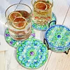 (US Local)[Upgrade]6pcs/set DIY Diamond Painting Waterproof Case Classic Green Mandala Coaster Gift Decor Set
