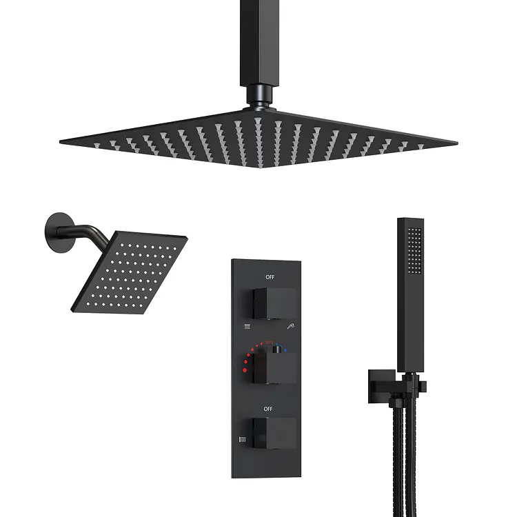 EVERSTEIN Thermostatic 3 Sprayers Shower System in Matte Black SFS1004A-BK12