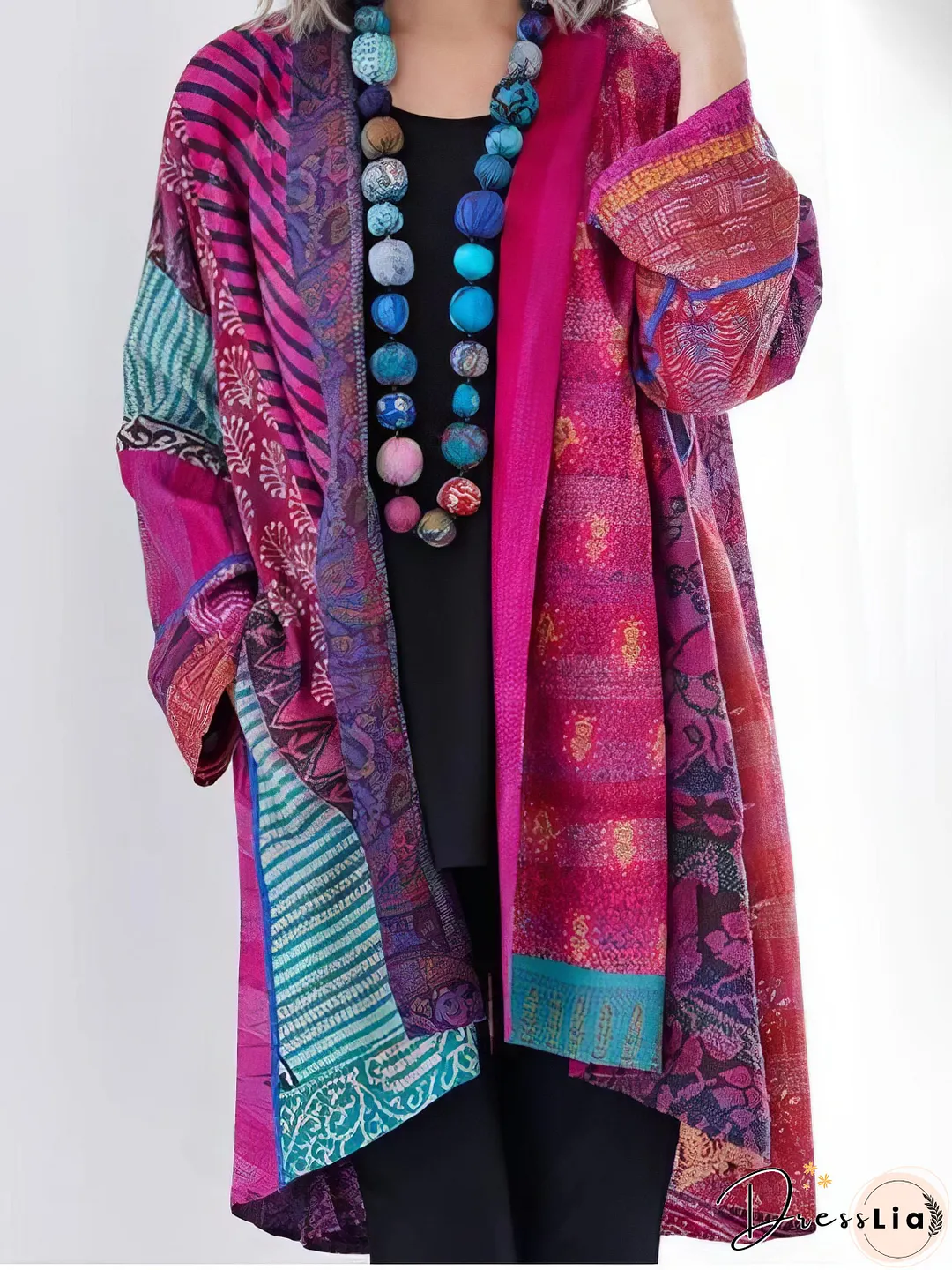 Red and Teal Patchwork Cardigan