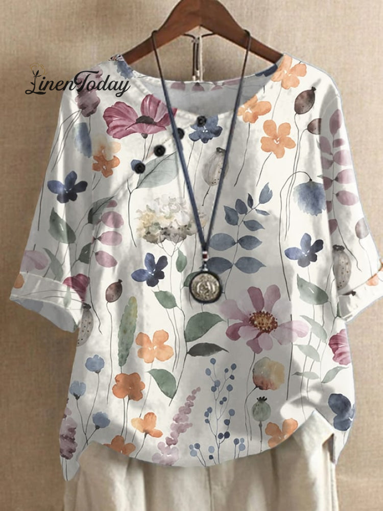 Women&rsquo;s Vintage Floral Print Crew Neck Top As Shown / S
