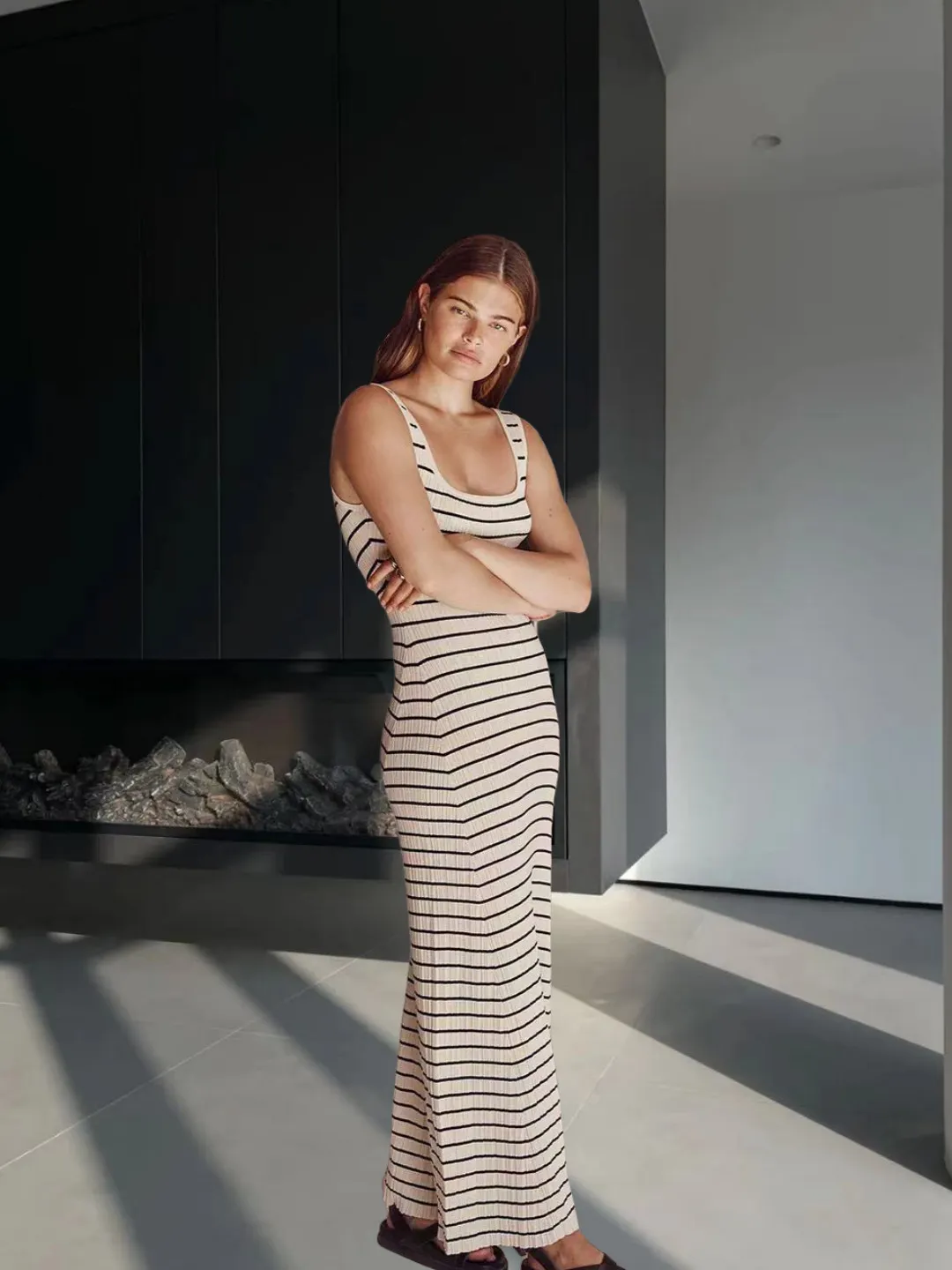 Churchf Churchf Vest New Style Bump Color Beach Vacation Sexy Knit Striped Dress