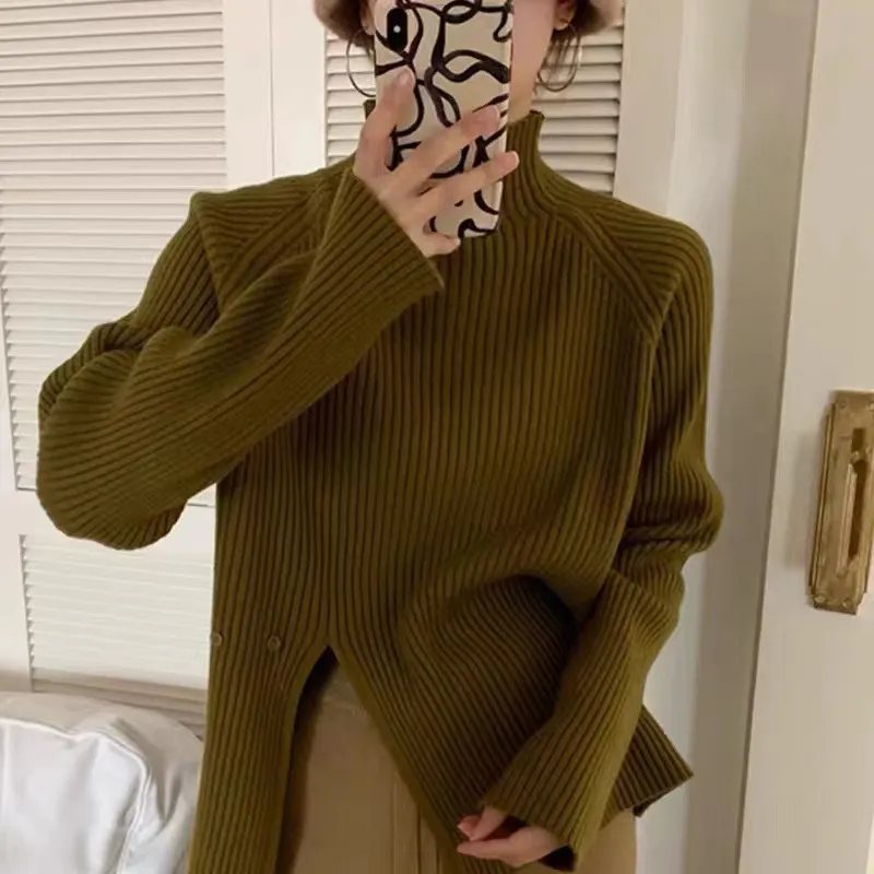 Brownm Brownm Women's Autumn And Winter Half-High Collar Long-Sleeved Sweater 2025 High-Collar Thick Wool Knitted Bottom Coat Inside