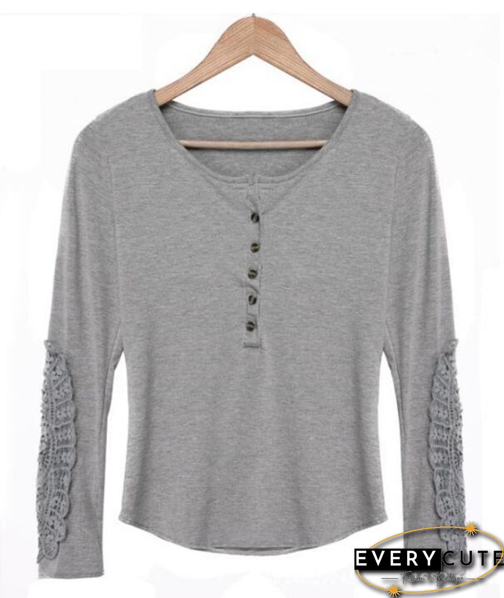 Round Neck Plain Slim Hollow Long Sleeve Top